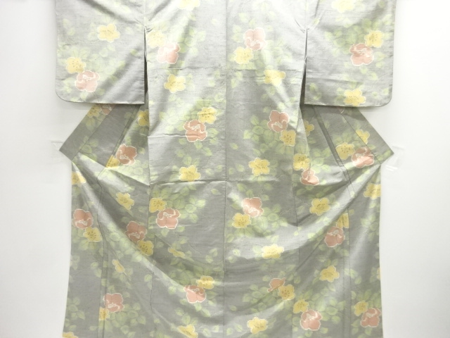 JAPANESE KIMONO / UNUSED / SILK / HAND WOVEN TSUMUGI / FLOWERS
